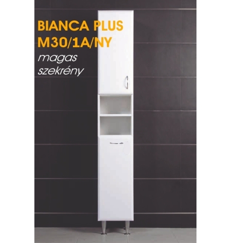 Vertex Bianca Plus magas 30 szekrény egy ajtóval, nyitott polcokkal és szennyestartóval