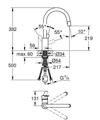 Grohe Eurostyle mosogató csaptelep kihúzható, váltós gyöngyöztetővel 31482 002 (31482002)