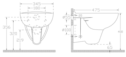 Aqualine RIGA fali wc, rimless (RG203)