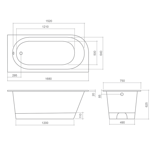 Roltechnik Stone Long 168x75 cm öntött műmárvány kád 9910000
