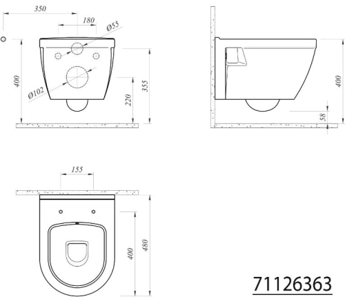Aqualine IDEA SHORT fali WC, 35,5x48 cm (71126363)
