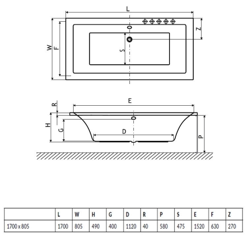 Niwell PETRA LUX 170x80 egyenes kád WANW.SAD.170.080.WH