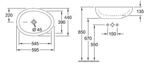 Villeroy & Boch Aveo new Generation ráültethető mosdó CeramicPlus felülettel, túlfolyó nélkül 4132 61 R1 (413261R1)