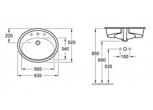 Villeroy & Boch Amadea 63,5x52,5 cm beépíthető mosdó CeramicPlus felülettel 6198 A1 R1 (6198A1R1)