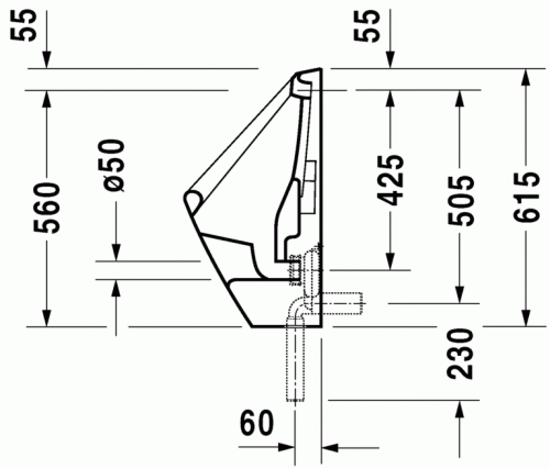 Duravit Duraplus hátsó bekötésű piszoár, légymatricával 0830360007
