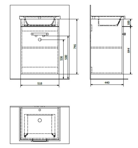Aqualine POLY mosdótartó szekrény, fehér, mosdó nélkül (PL052)