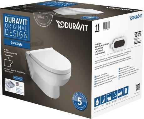 Duravit Durastyle Basic Rimless (öblítőperem nélküli) fali wc szett, ülőkével 45620900A1