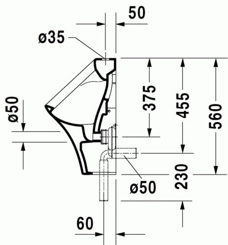 Duravit Durastyle felső vízbekötésű piszoár HygieneGlaze felület 2805302000