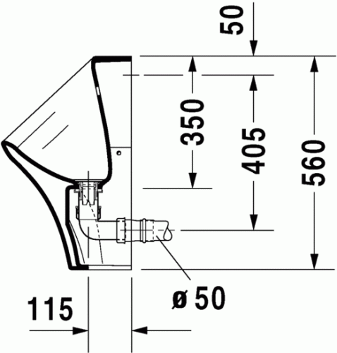 Duravit Durastyle hátsó vízbekötésű piszoár, öblítőperem nélkül, légymatricával 2806300007