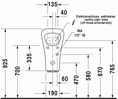 Duravit Durastyle hátsó vízbekötésű elektronikus (hálózati) piszoár HygieneGlaze felület légymatricával 2804312097