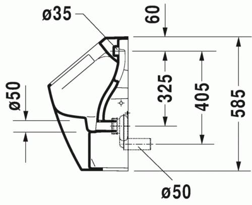 Duravit ME by Starck öblítőperem nélküli Duravit Rimless piszoár, 0,5 l, légymatricával 2809300007