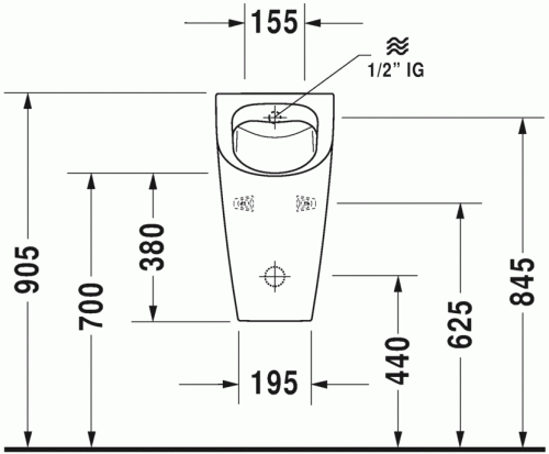 Duravit ME by Starck öblítőperem nélküli Duravit Rimless piszoár, 0,5 l, légymatricával 2809300007