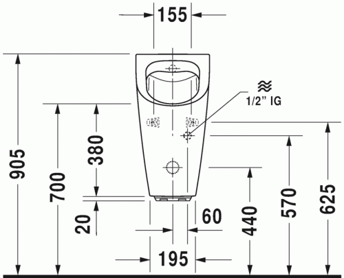 Duravit ME by Starck öblítőperem nélküli elektronikus (elem) Rimless piszoár, 0,5 l HygieneGlaze felület légymatricával 2809312007