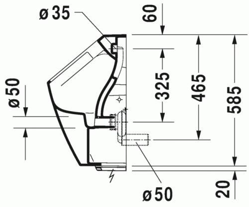 Duravit ME by Starck öblítőperem nélküli elektronikus (elem) Rimless piszoár, 0,5 l HygieneGlaze felület légymatricával 2809312007