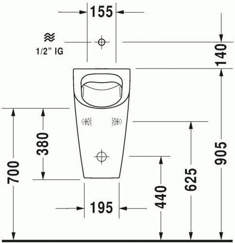 Duravit ME by Starck öblítőperem nélküli felső bekötésű Rimless piszoár, 0,5 l, HygieneGlaze felület légymatricával 2815302007