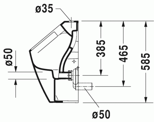 Duravit ME by Starck öblítőperem nélküli felső bekötésű Rimless piszoár, 0,5 l, HygieneGlaze felület légymatricával 2815302007