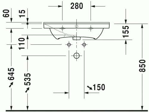 Duravit P3 Comforts 65x49,5 cm bútorral aláépíthető mosdó 2332650000