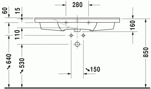 Duravit P3 Comforts 105x49,5 cm bútorral aláépíthető mosdó 2332100000