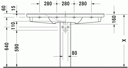 Duravit P3 Comforts 125x49,5 cm bútorral aláépíthető mosdó 2332120000