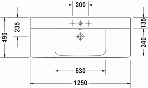 Duravit P3 Comforts 125x49,5 cm bútorral aláépíthető mosdó 2332120000