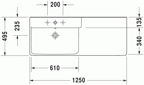Duravit P3 Comforts 125x49,5 cm bútorral aláépíthető aszimmetrikus mosdó 2333120000