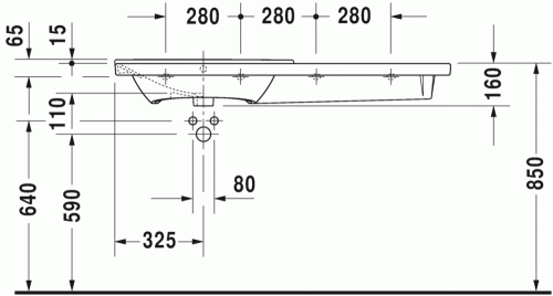 Duravit P3 Comforts 125x49,5 cm bútorral aláépíthető aszimmetrikus mosdó 2333120000