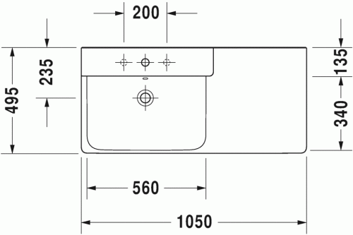 Duravit P3 Comforts 105x49,5 cm bútorral aláépíthető aszimmetrikus mosdó 2333100000