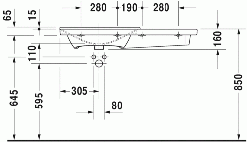 Duravit P3 Comforts 105x49,5 cm bútorral aláépíthető aszimmetrikus mosdó 2333100000