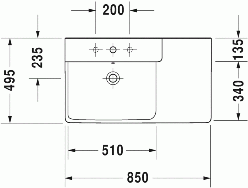 Duravit P3 Comforts 85x49,5 cm bútorral aláépíthető aszimmetrikus mosdó 2333850000
