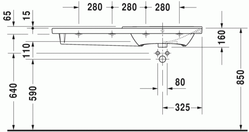 Duravit P3 Comforts 125x49,5 cm bútorral aláépíthető aszimmetrikus mosdó 2334120000