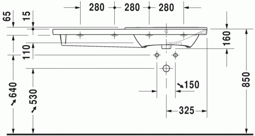 Duravit P3 Comforts 125x49,5 cm bútorral aláépíthető aszimmetrikus mosdó 2334120000