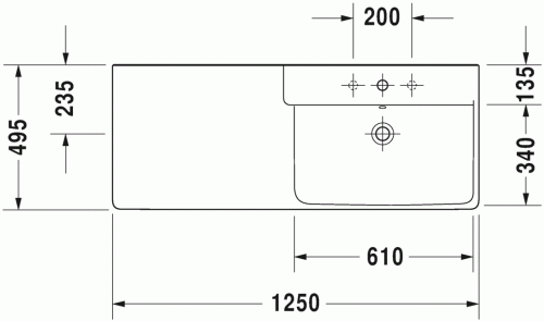 Duravit P3 Comforts 125x49,5 cm bútorral aláépíthető aszimmetrikus mosdó 2334120000