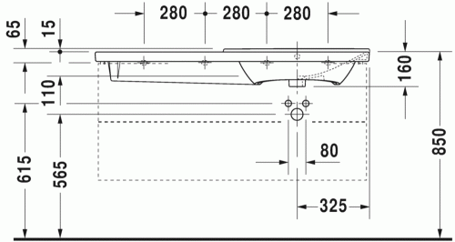 Duravit P3 Comforts 125x49,5 cm bútorral aláépíthető aszimmetrikus mosdó 2334120000