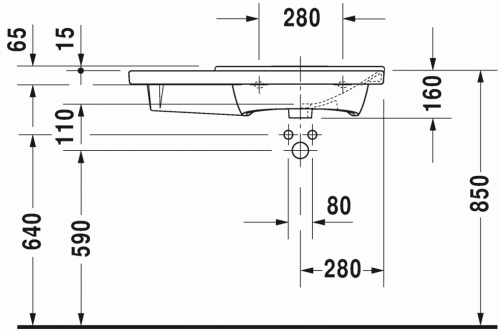 Duravit P3 Comforts 85x49,5 cm bútorral aláépíthető aszimmetrikus mosdó 2334850000