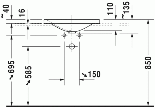 Duravit P3 Comforts 55x36 cm beépíthető mosdó 0377550000
