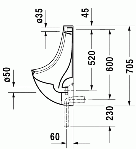Duravit Ben hátsó vízbekötésű piszoár 0847370000