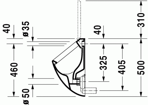 Duravit Fizz hátsó vízbekötésű piszoár (tető nélkül) légymatricával 0823350007