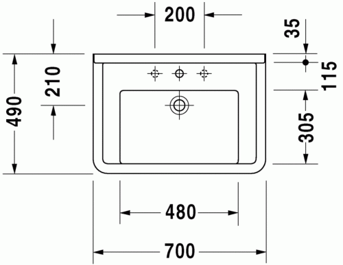 Duravit Starck 3 70x49 cm mosdó túlfolyó nélkül 0304700041