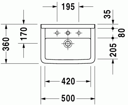 Duravit Starck 3 50x36 cm mosdó három csaplyukkal 0300500030