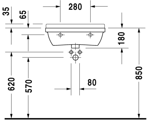 Duravit Starck 3 Compact 55x37 cm mosdó három csaplyukkal 0301550030