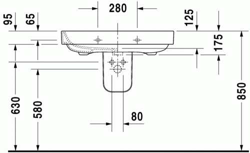 Duravit Happy D.2 80x52,5 cm mosdó három csaplyukkal 2316800030