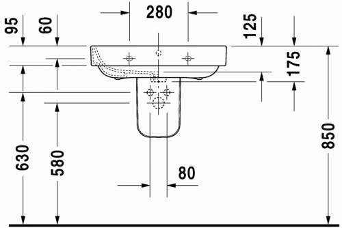 Duravit Happy D.2 65x49,5 cm mosdó három csaplyukkal 2316650030