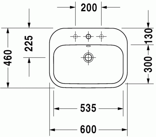 Duravit Happy D.2 60x46 cm beépíthető mosdó három csaplyukkal 0483600030