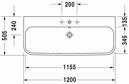 Duravit Happy D.2 120x50,5 cm bútorral aláépíthető mosdó csaplyuk nélkül 2318120060