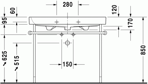Duravit Happy D.2 100x50,5 cm bútorral aláépíthető mosdó csaplyuk nélkül 2318100060