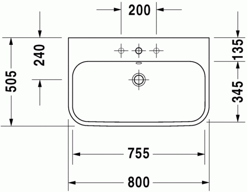Duravit Happy D.2 80x50,5 cm bútorral aláépíthető mosdó három csaplyukkal 2318800030