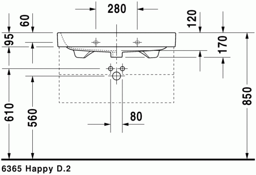 Duravit Happy D.2 80x50,5 cm bútorral aláépíthető mosdó három csaplyukkal 2318800030