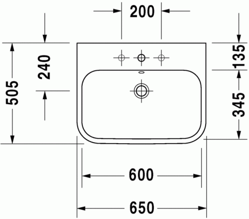Duravit Happy D.2 65x50,5 cm bútorral aláépíthető mosdó három csaplyukkal 2318650030
