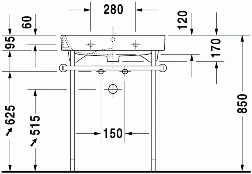 Duravit Happy D.2 65x50,5 cm bútorral aláépíthető mosdó csaplyuk nélkül 2318650060