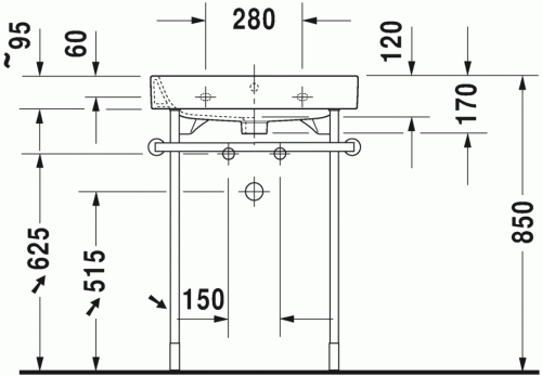 Duravit Happy D.2 60x50,5 cm bútorral aláépíthető mosdó három csaplyukkal 2318600030